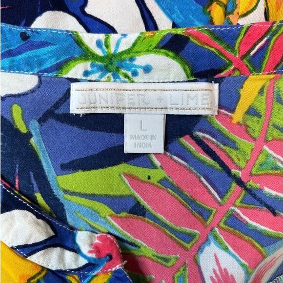 Juniper + Lime Womens Floral Tropical Sleeveless Top Size L Rayon - Picture 4 of 8